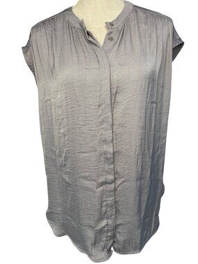Rachel Zoe Womens XL Gray Button-Front Sleeveless Blouse Lightweight Casual Loos